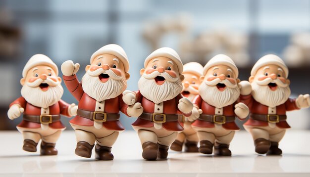 Веселые мужчины празднуют зиму с небольшой коллекцией игрушечных фигур, сгенерированных ИИ