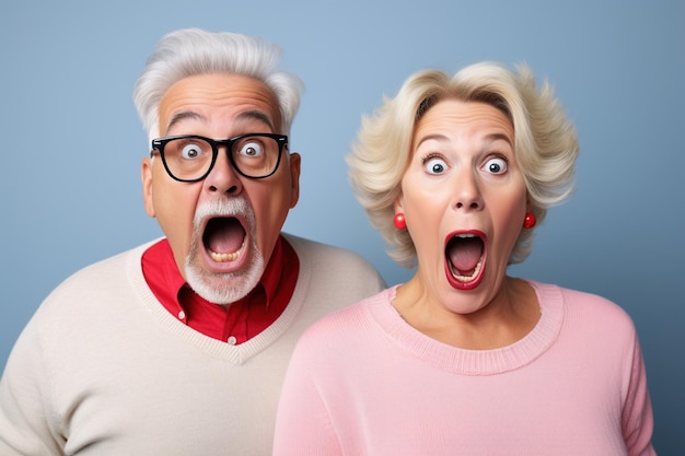 cheerful middle aged woman and her husband pensioner reacts on shocking news