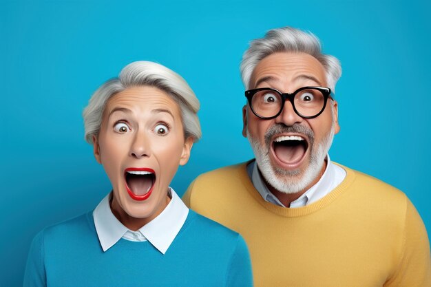 cheerful middle aged woman and her husband pensioner reacts on shocking news