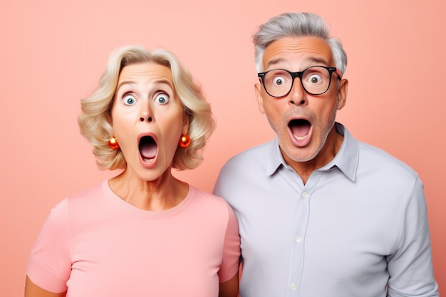 cheerful middle aged woman and her husband pensioner reacts on shocking news