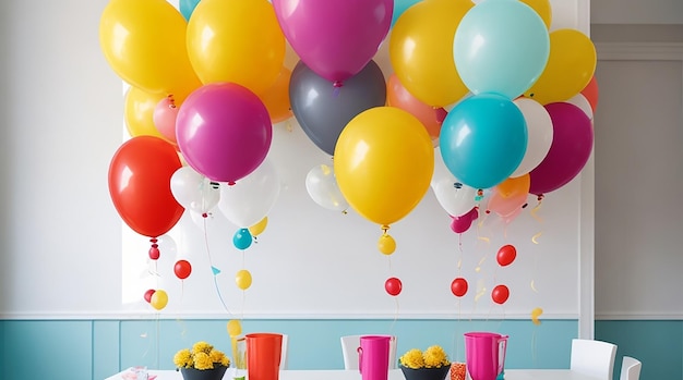 Cheerful modern design with bright multi ed balloons