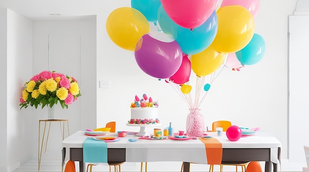 Cheerful modern design with bright multi ed balloons