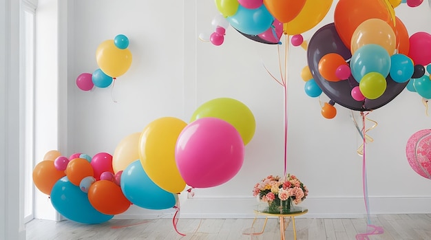 Cheerful modern design with bright multi ed balloons