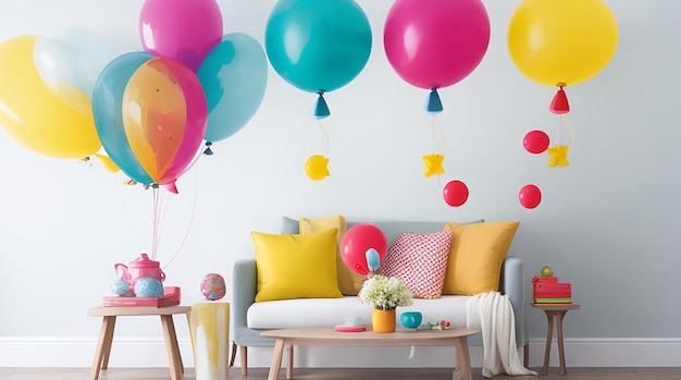 Cheerful modern design with bright multi ed balloons