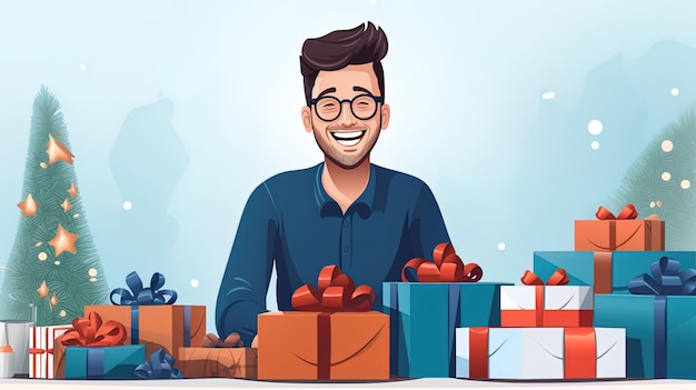Cheerful Moment Man Delighted with Gifts at the Table