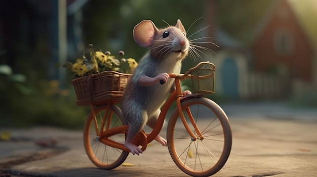 Cheerful mouse on a bicycle promoting cycling on World Bicycle Day