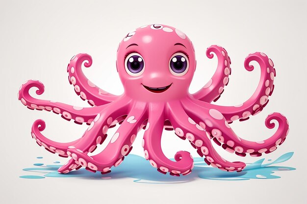 Cheerful pink octopus isolated on a white background