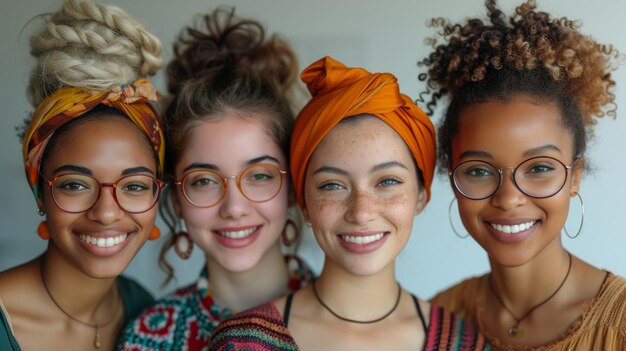 A cheerful portrait of a diverse group of females celebrating International Womens Day from a mixture of ages and ethnicities