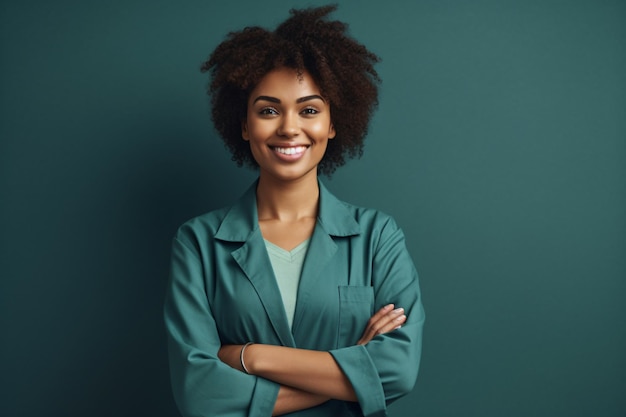 Cheerful professional in white lab coat AI generated