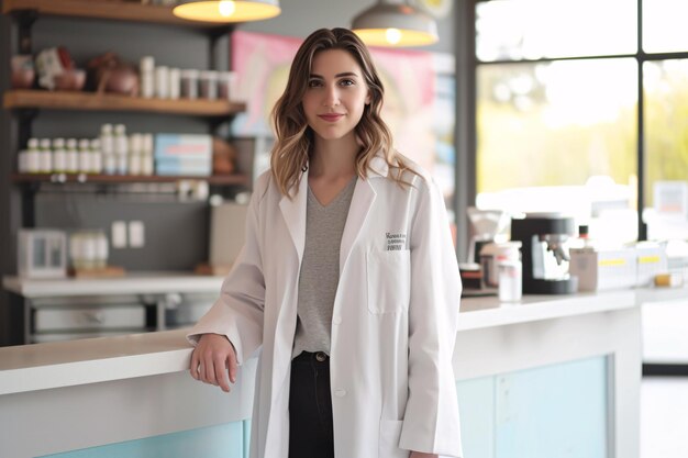 Cheerful professional in white lab coat Generated by AI