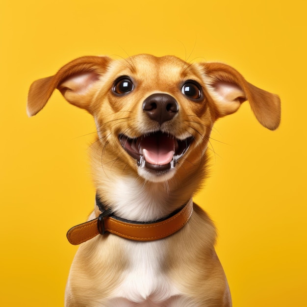 Cheerful Puppy Breed Dog On Solid Color Background