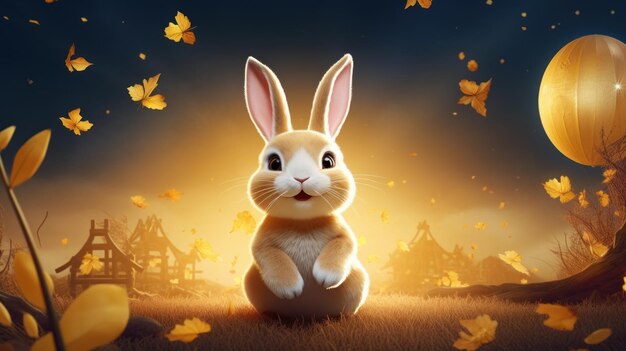 Cheerful Rabbit Celebrating Mid Autumn Happy Mid Autumn Festival Background Generative Ai