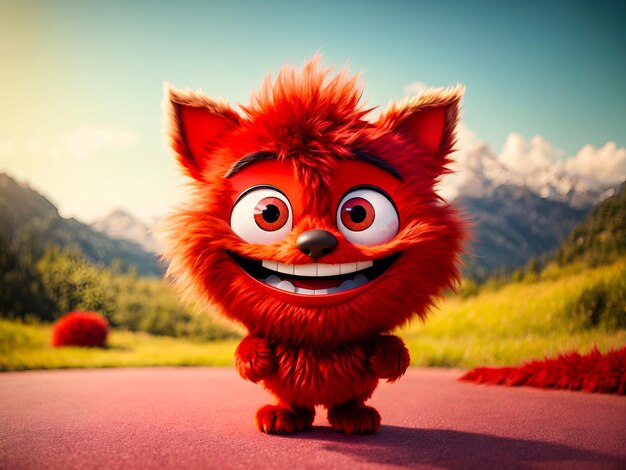 cheerful red furry cartoon character