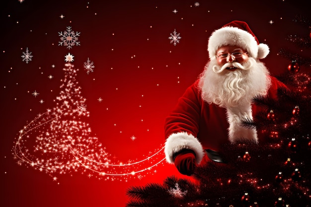 Cheerful Santa Claus Relaxing in Front of Festive Christmas Tree on Vibra