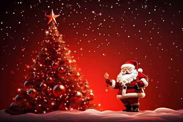 Cheerful Santa Claus with a StarTopped Christmas Tree Perfect for Festiv