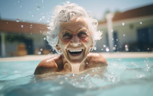 Cheerful Senior by the Pool