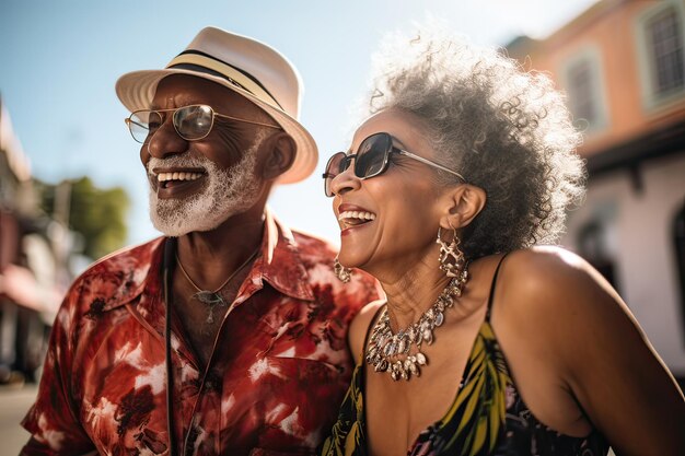 Cheerful senior couple on summer vacations Generative AI