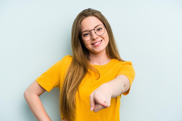 Cheerful smiles pointing to front