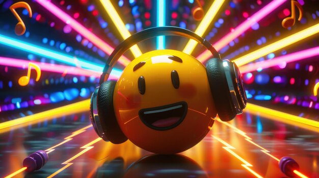 Photo cheerful smiley with headphones