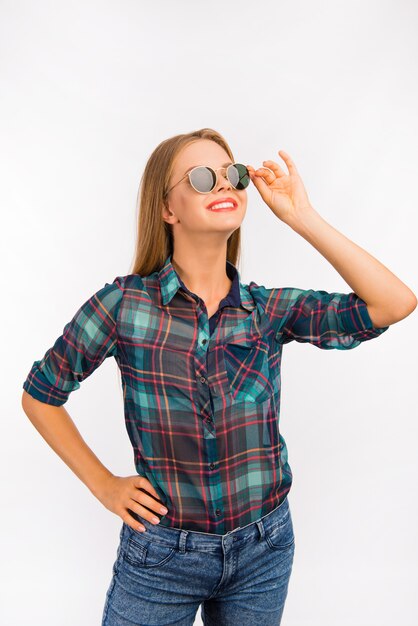 Cheerful smiling woman with glasses