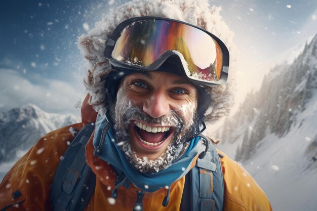 Cheerful Snowboarder man smiling Generate Ai