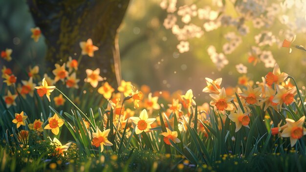 Cheerful Spring Daffodils in a Sunlit Garden