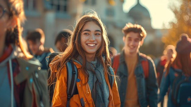 Cheerful Students Walking Together After School