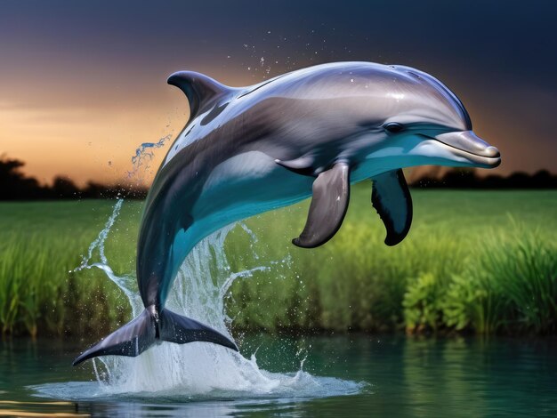 Photo cheerful swimming dolphin in the water