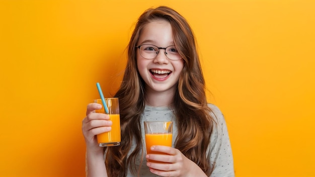 Photo cheerful teenager with a glass of orange juice
