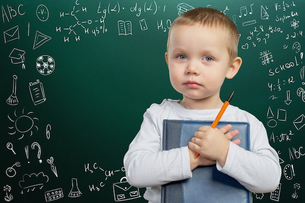 Cheerful thoughtful school boy, back to school 