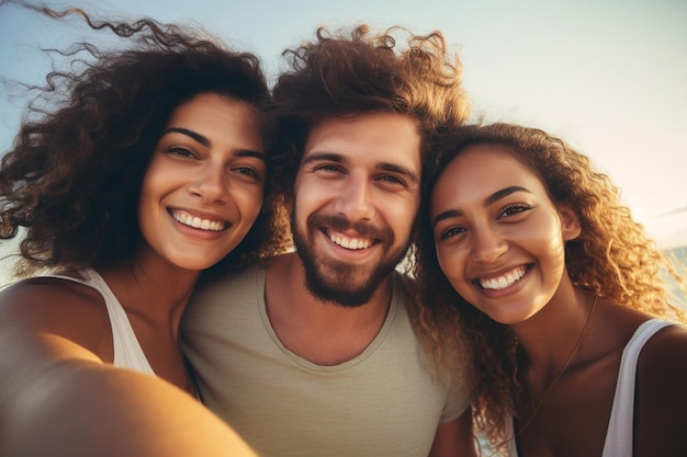 Cheerful togetherness group portrait laughing young smiling outdoors men person friends summer women fun selfie friendship happy lifestyles female