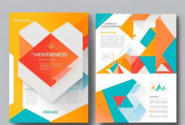 Cheerful trifold brochure template design with triangles element