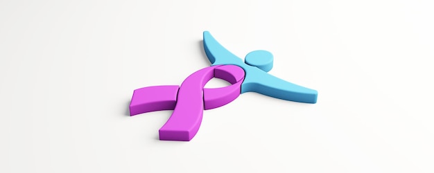 Photo cheerful and vibrant individual in pink ribbon logo