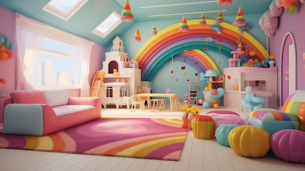 A Cheerful and Vibrant Playroom Brimming with an Enchanting Array of Colorful Toys