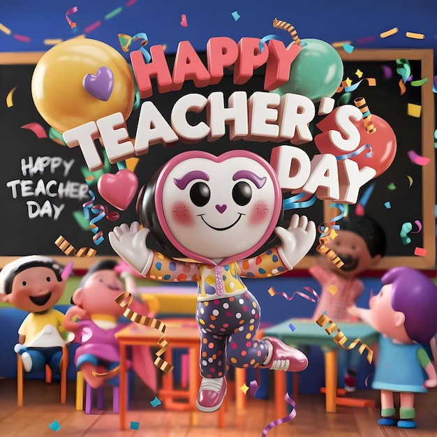 a cheerful and vibrant3d render of a happy teachers