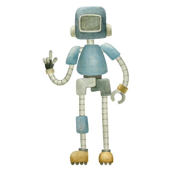 Photo cheerful watercolor robot robot constructor made from watercolor elements hand drawn and isolated