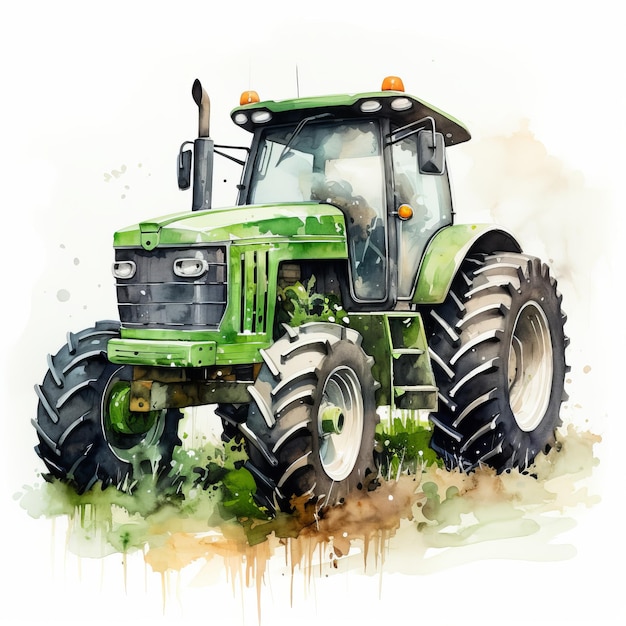 Photo cheerful watercolor tractor expressing joy on a crisp white canvas