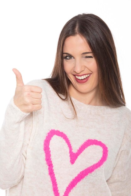 Photo cheerful woman doing ok sign stock photo