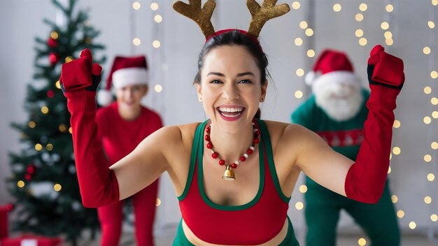 Foto donna allegra durante l'allenamento di natale