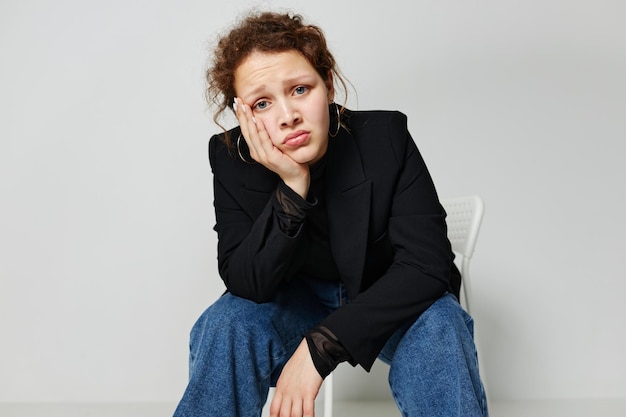 Cheerful woman elegant style black blazer posing Lifestyle unaltered