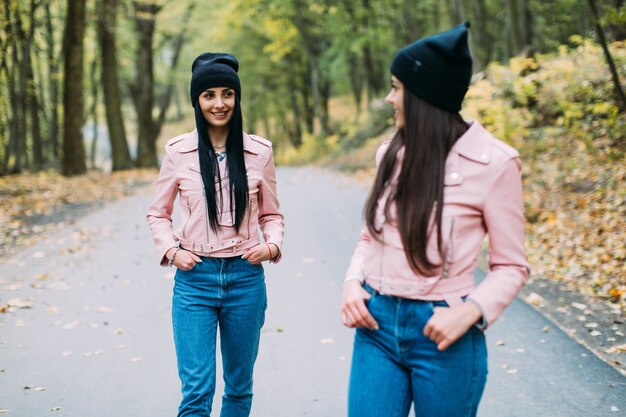 Cheerful women friends in park