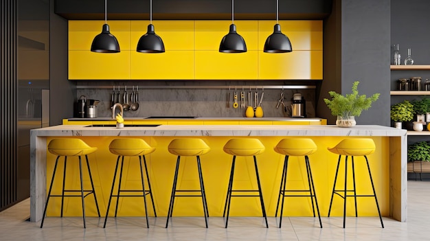 Photo cheerful yellow interior