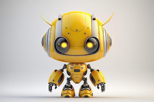 Cheerful Yellow Robot Character Portrait on White Background