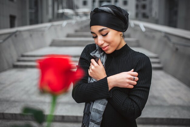 Cheerful young arabian woman poses