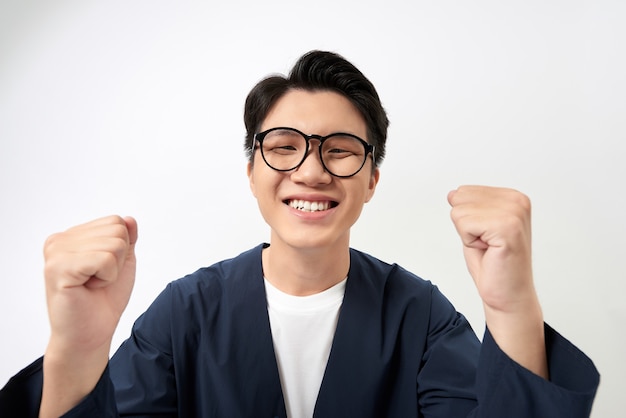 Cheerful young Asian wearing eyeglasses