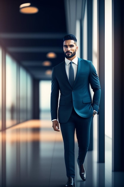 Cheerful young businessman in suit and looking at camera ai generative