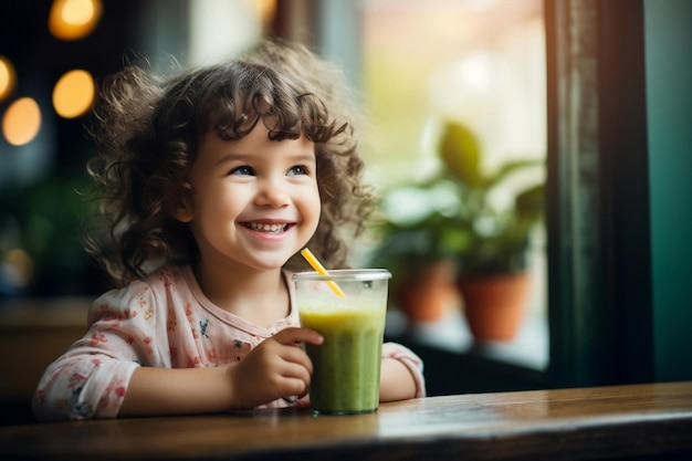 The cheerful young girl enjoys sipping her organic smoothie Generative Ai