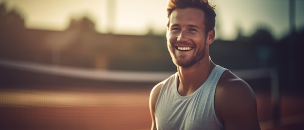 Cheerful young man playing tennis Generative AI