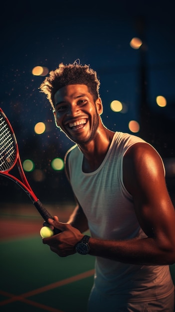 Cheerful young man playing tennis Generative AI