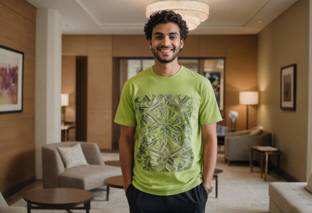 Cheerful young man standing in a casual home setting